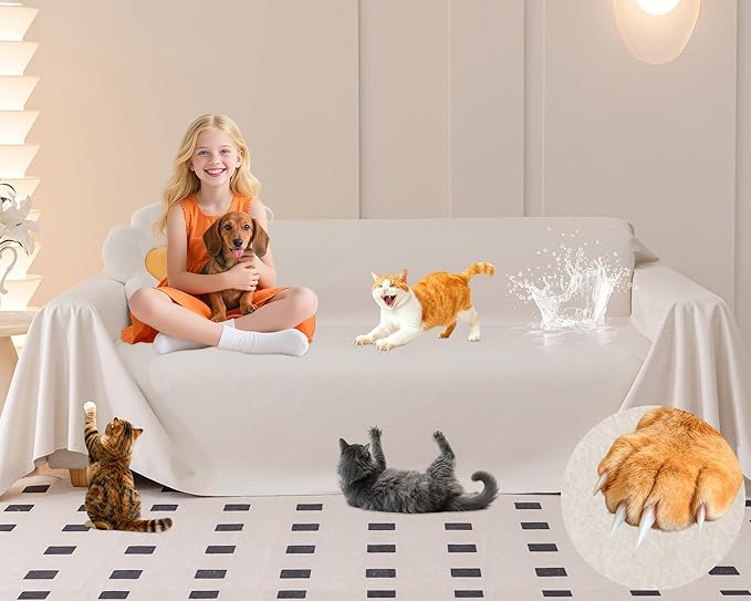 Loiion Velvet Sofa Cover, Ultra Soft Waterproof Non-Slip Couch Cover