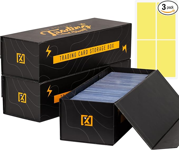 HOMEXPRO Trading Card Storage Box [3 PACK] - Magnetic Lid | Fits 800 Cards, 200 Toploaders, or 50 One Touch - Baseball Card Storage Box - Labels included