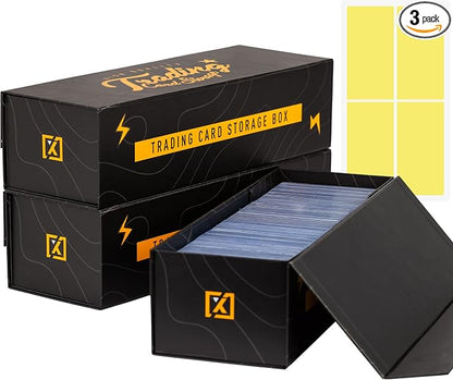 HOMEXPRO Trading Card Storage Box [3 PACK] - Magnetic Lid | Fits 800 Cards, 200 Toploaders, or 50 One Touch - Baseball Card Storage Box - Labels included