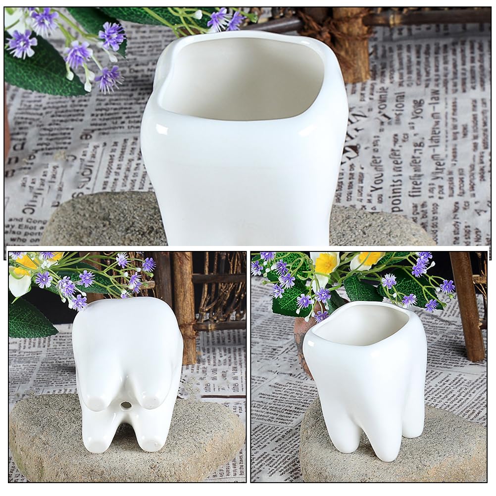 IWOWHERO Ceramic Tooth Flower Pot Small 3.34 Inch Decorative Planter for Succulents and Cactus Indoor Home Plant Holder