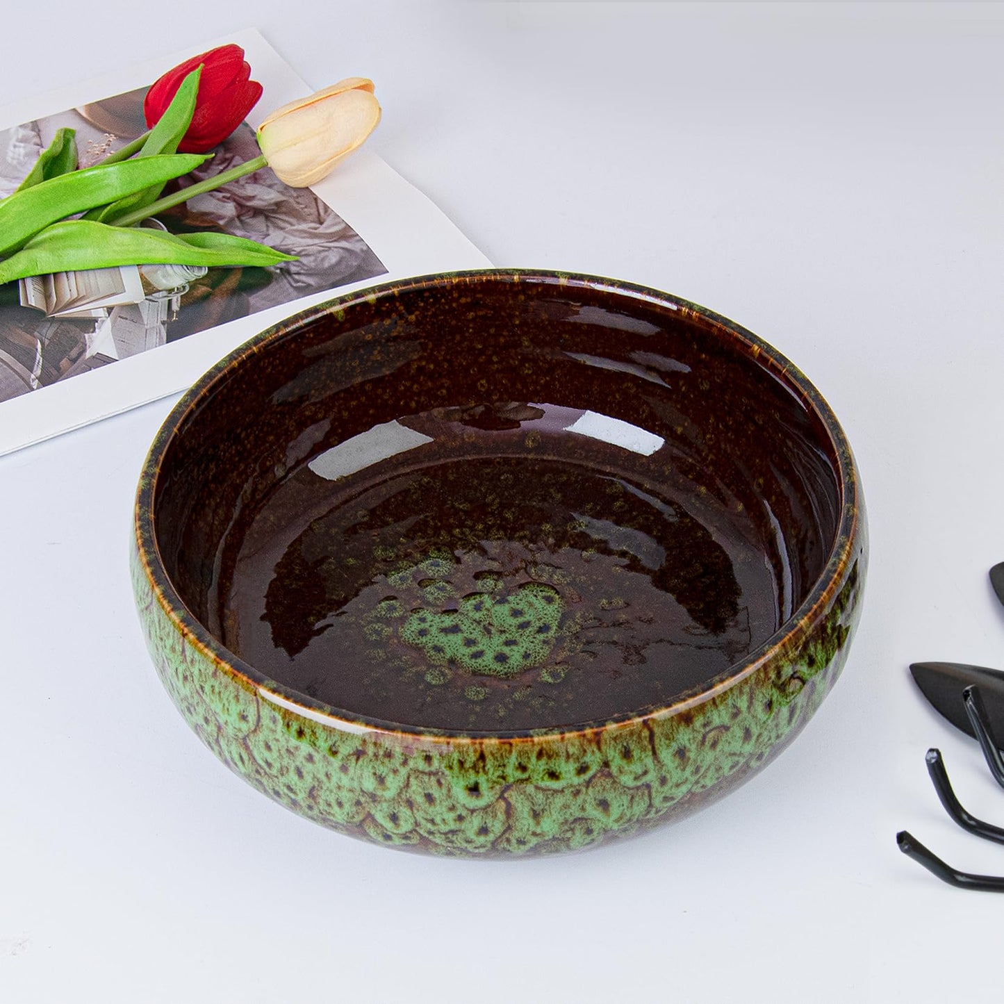ARTKETTY Lotus Bowl Planter - 8 Inch Large Lotus Flower Bowl for Water Plants, Ceramic Bonsai Bowl for Hydroponic Plant Succulent Plants Indoors Outdoor