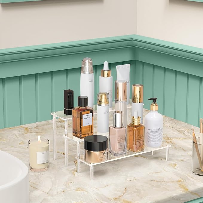 Aredpoook Acrylic Display Risers, 3 Tier Perfume Organizer Stand, Large Shelf