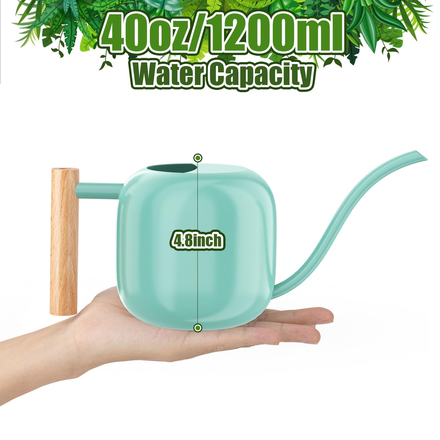 Green Moon Water Can Indoor Plant Mint Green 1.2L/41oz Metal Stainless Steel Water Can Indoor Outdoor with Long Spout for House Plant Bonsai Outdoor Garden Flowers