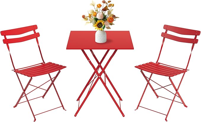 GarveeLife 3 Piece Patio Bistro Set, Folding Patio Bistro Table and Chairs Set