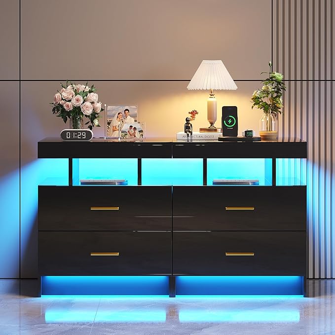 HNEBC Auto LED Nightstand with Wireless Charging Station & USB Ports, High