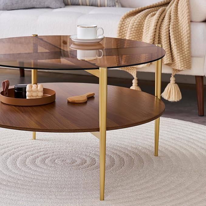 LumFurn Round Coffee Table, Mid-Century Modern Design, D30 x H17,