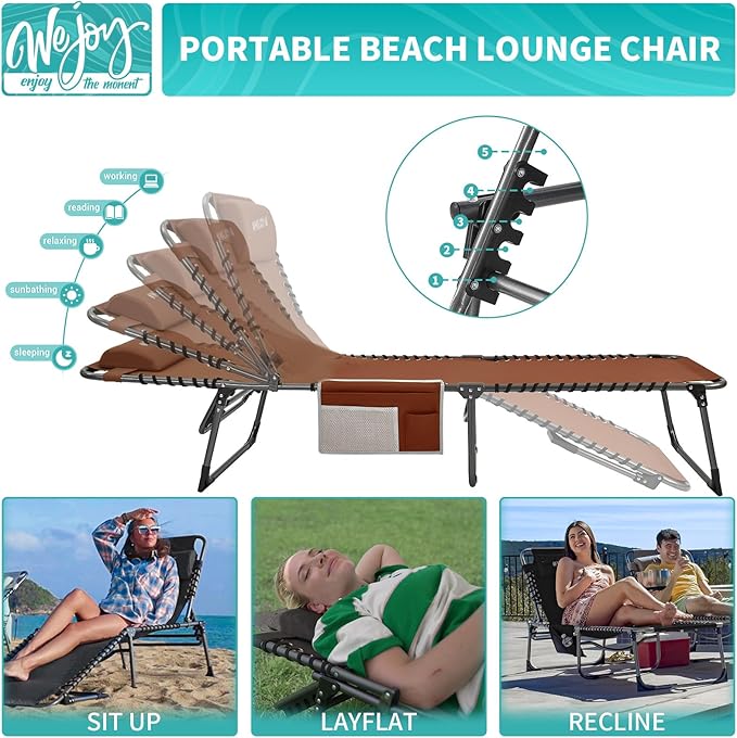 #WEJOY Folding Lounge Chair Outdoor, 5-Position Adjustable Sunbathing Tanning