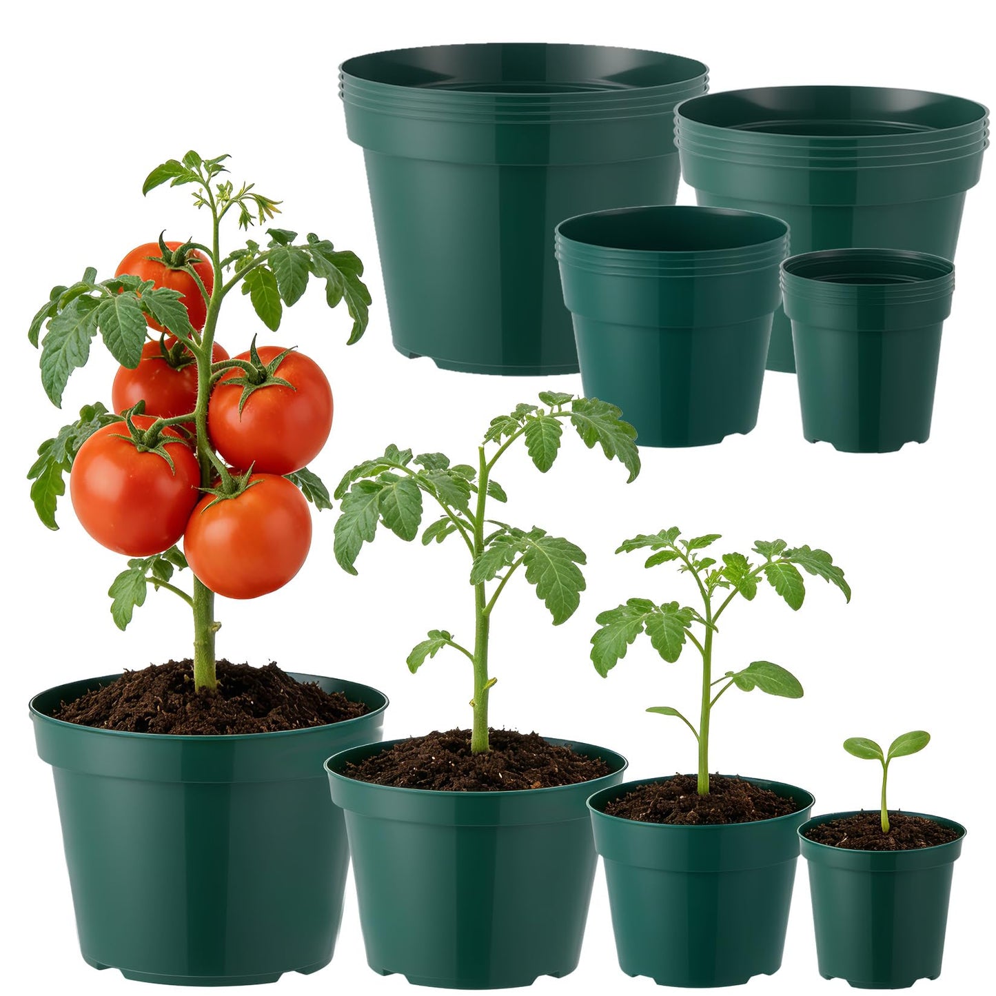 Garvee 16 Pack 4/6/8/10 Inch Plant Nursery Pots, Thickened Plastic Plant Pots with Drainage Holes, Indoor Outdoor Seeding Start Planters for Vegetable Herbs Flowers, Green