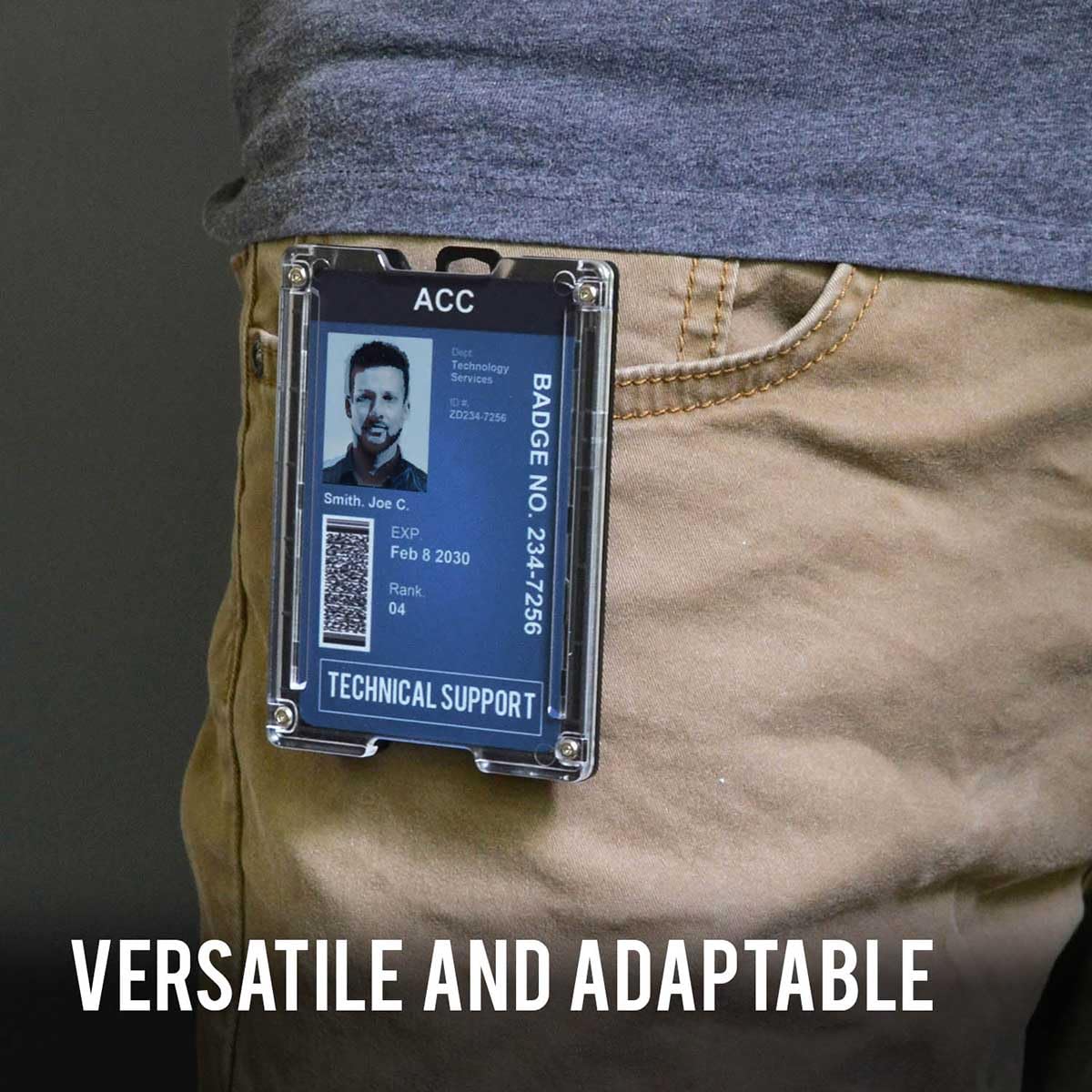 GOVO T4 Badge Holder/Wallet - Durable Polycarbonate ID/Credit Holder with Metal Clip and 4 Cards Slot (Holds 1to 4 Cards) Black