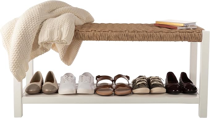 Alaterre Furniture Bench with Handcrafted Woven Rope Seat