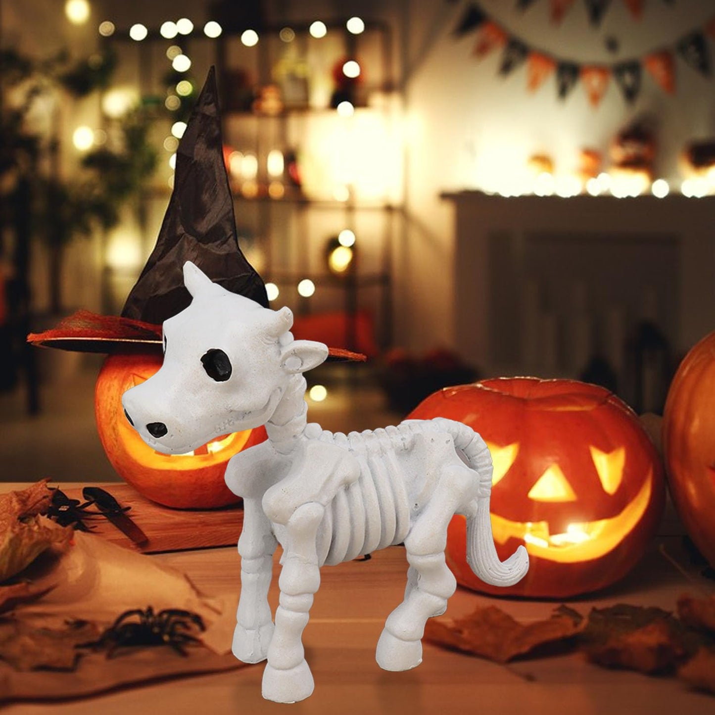 Kuuleyn Halloween Cow Skeleton Decoration,Skeleton Halloween Decoration,Animal Skeletons Innovative Fun Waterproof Resin Cow Skeleton Statue for Outdoor Garden Patio