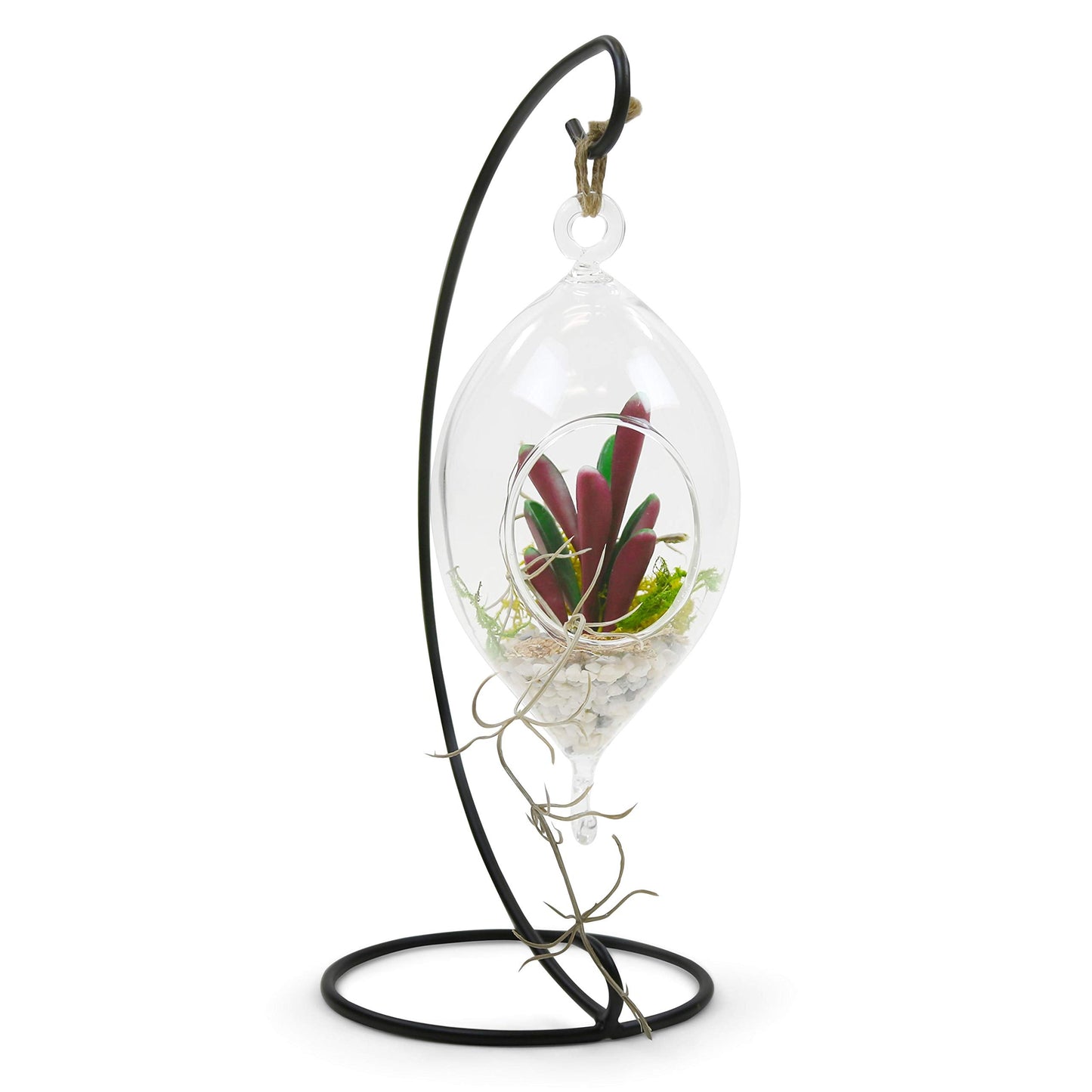 WGVI WGV Hanging Terrarium, Width 3.5", Height 7", Oblong, Double Hook, DIY Air Succulent Planter, Clear Glass Vase Orb, Candle Holder for Windowsill Outdoor Garden Decor, 1 Piece