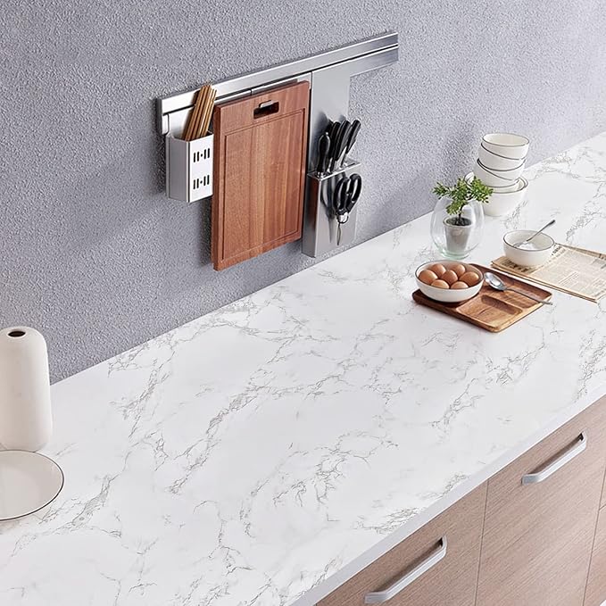 practicalWs Marble Paper Granite Gray/White Roll Kitchen Countertop Cabinet