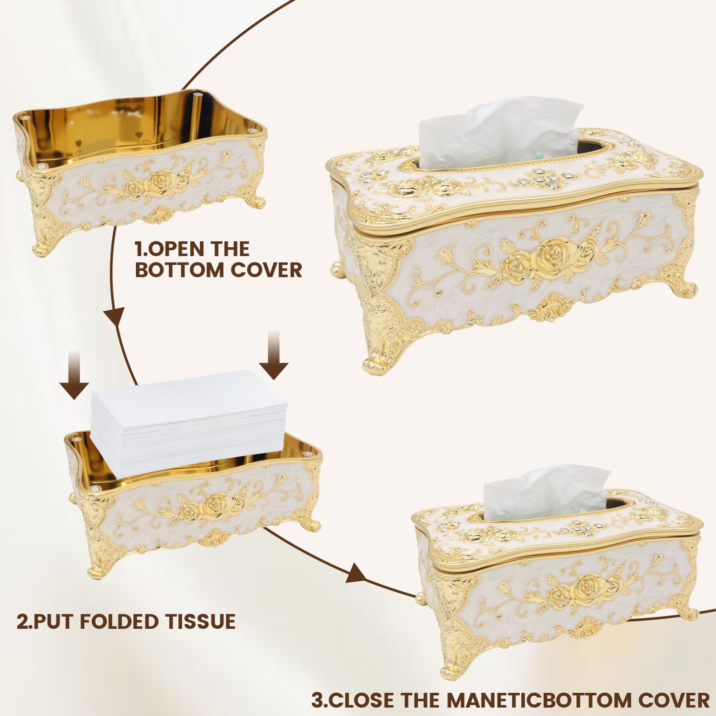 Geesatis Tissue Box Cover Tissue Box Holder Facial Tissue Paper Organizer Luxury Facial Napkin Holder for Home, Gold, 1 Pcs