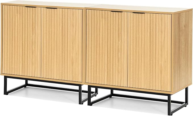 EYYTHUNG Fluted Storage Cabinets Set of 2, Sideboard Buffet Cabinet Modern