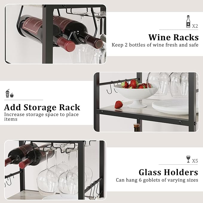 Bar Cart for The Home, 3 Tier Kitchen Carts