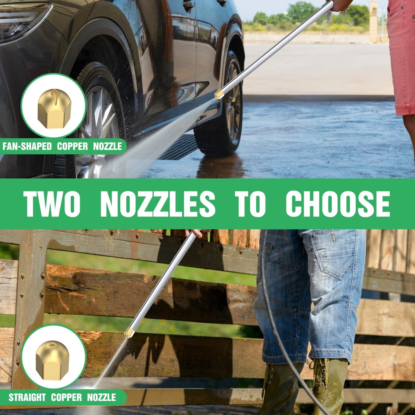 AgiiMan Jet Nozzle High Pressure Hose Nozzle for Garden Hose Power Washer Wand, 2-in-1 High Pressure Washer with 2 Different Nozzles and Hose Quick Connectors for Car Washing, Garden Cleaning, Patio