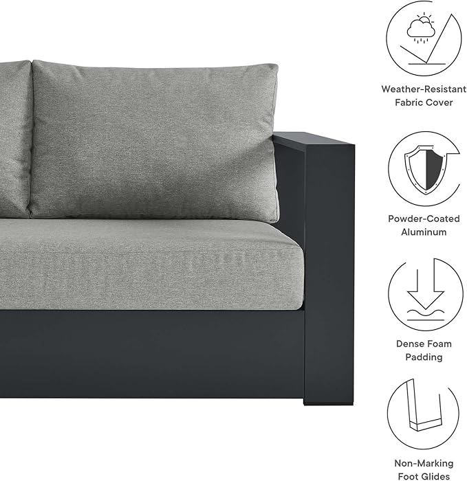 Modway Tahoe Aluminum 3-Piece Outdoor Patio Furniture Gray, Modular Sectional