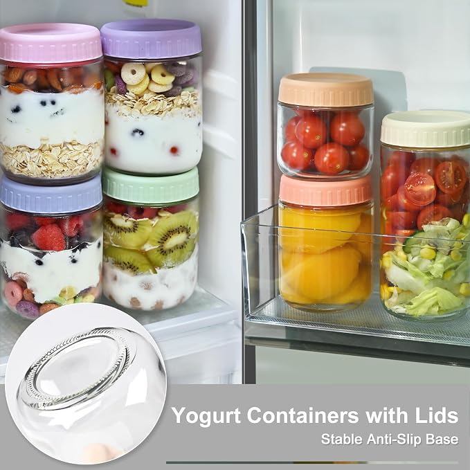 Overnight Oats Containers with Lids, 16oz Wide Mouth Mason Jars with Lids, 9 Pack Glass Jars with Airtight lid for Chia Pudding Yogurt Salad, Meal Prer Oatmeal Jars, Gray