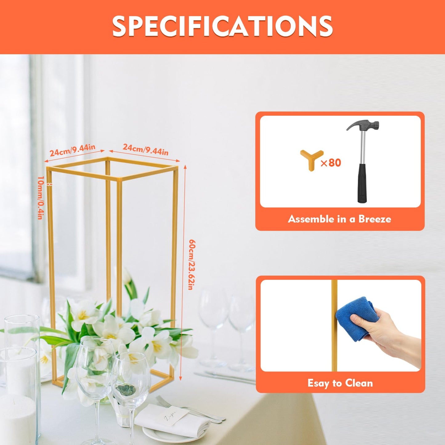 Kangten 10pcs Wedding Flower Stand Column - Geometric Metal Gold Centerpieces Vase for Tables - Rectangular Flower Display Rack for Valentine's Day Wedding Party Table Decoration Supply