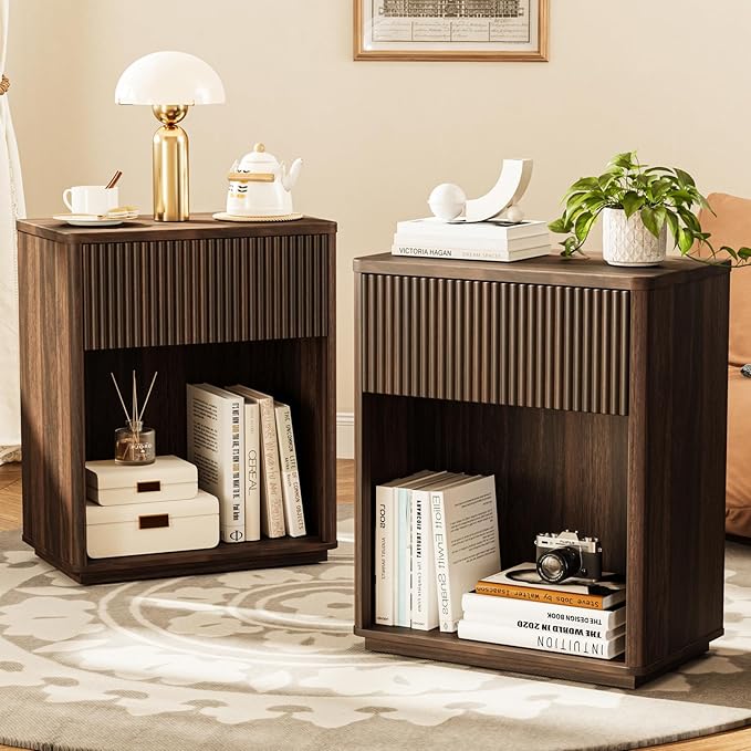 Modern Fluted Nightstand Set of 2