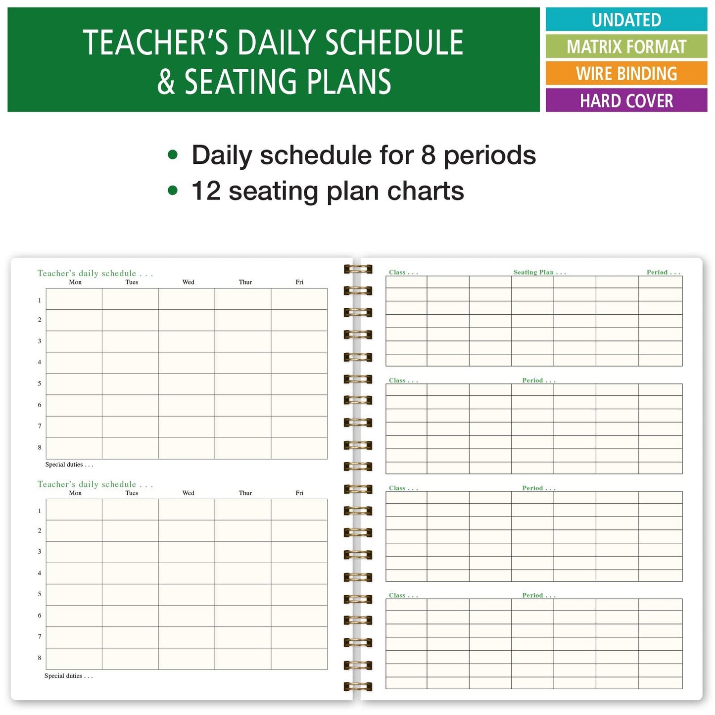 Elan Publishing Company HARDCOVER Combination Plan and Record Book: One efficient 8.5" x 11" book for lesson plans and grades combines W101 and R1010 with Bonus Clip-in Bookmark (Black Floral)