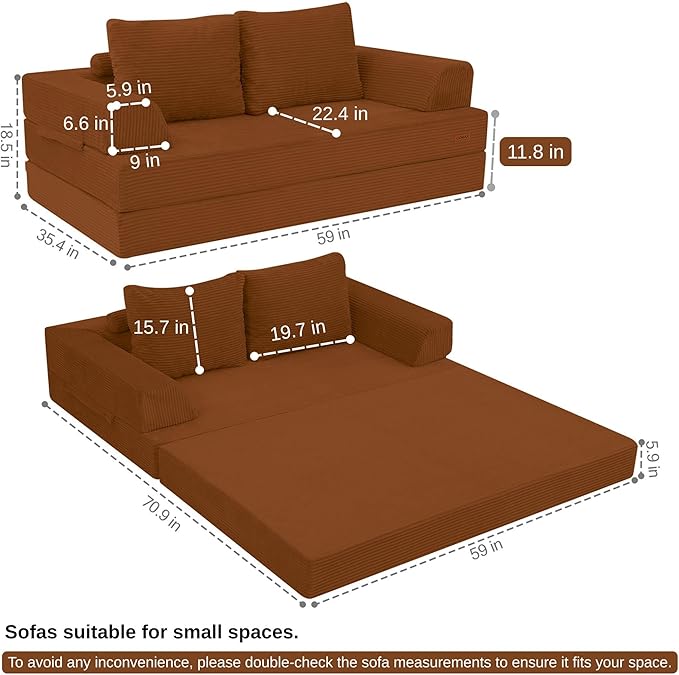 COMAX Convertible Sofa Bed, Folding Floor Couch Corduroy Fold Out Couch Bed