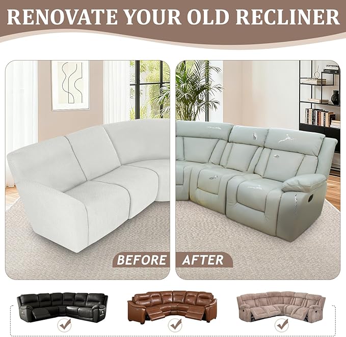 ALIECOM 100% Waterproof Recliner Sectional Couch Covers L Shape Stretch Corner
