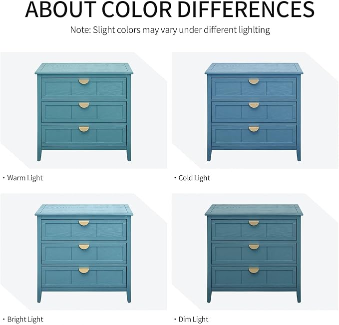 31.5" Blue Accent Storage Cabinet, Modern 3-Drawer Decorative Sideboard