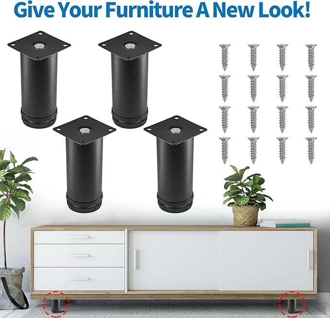 5 Inch Metal Furniture Legs Stainless Steel Adjustable Legs Black Metal Legs
