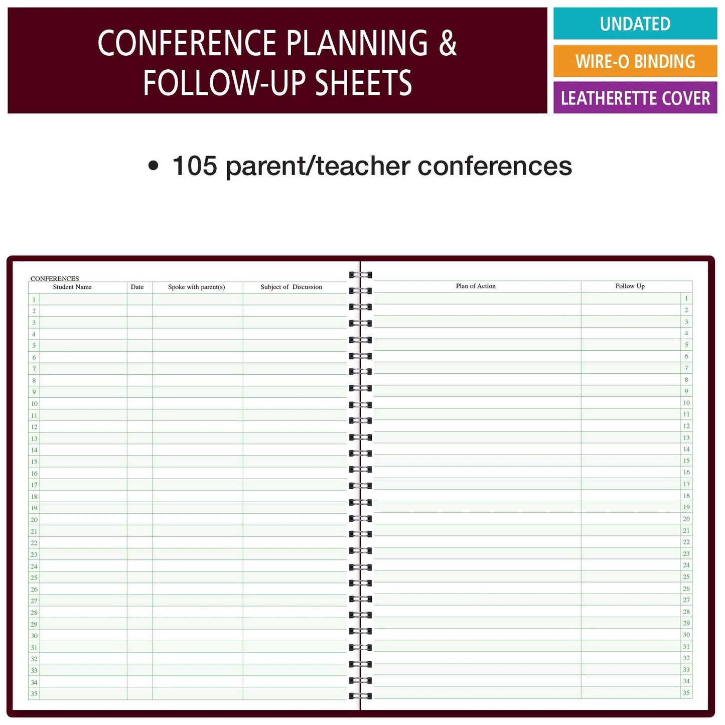 Class Record Book for 9-10 Weeks. 35 Names. Larger Grade Recording Squares. (R1035)