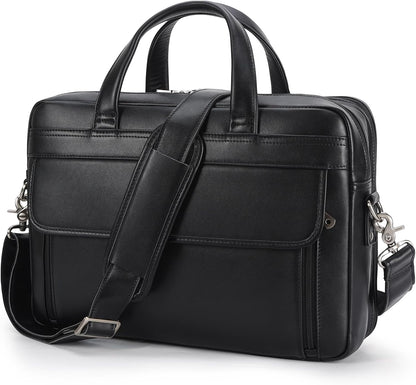 Masa Kawa Leather Briefcase for Men 15.6", 17" Laptop Computer Case Business Travel Work Messenger Cross Body Shoulder Bag