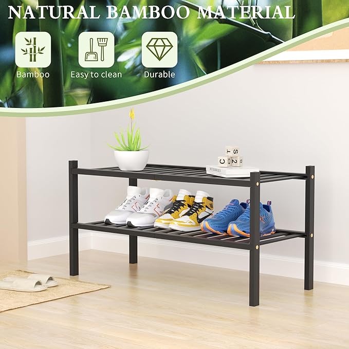 ROMGUAR CRAFT 2 Tier Bamboo Shoe Rack