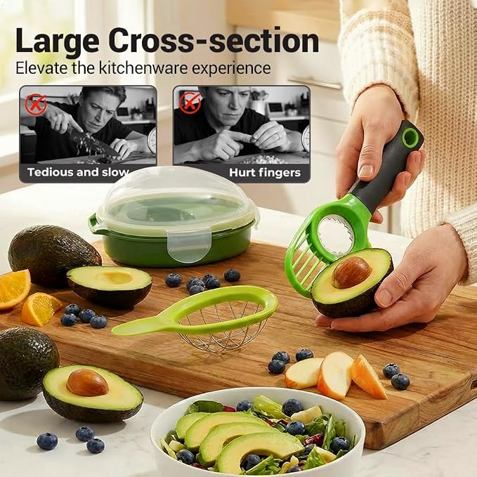 3 in1 Avocado Tool Split, Pit, and Slice, Avocado 3 Piece Set, Includes Avocado Slicer, Cutter and Airtight Storage Container,Kitchen Gadget (6 piece set)