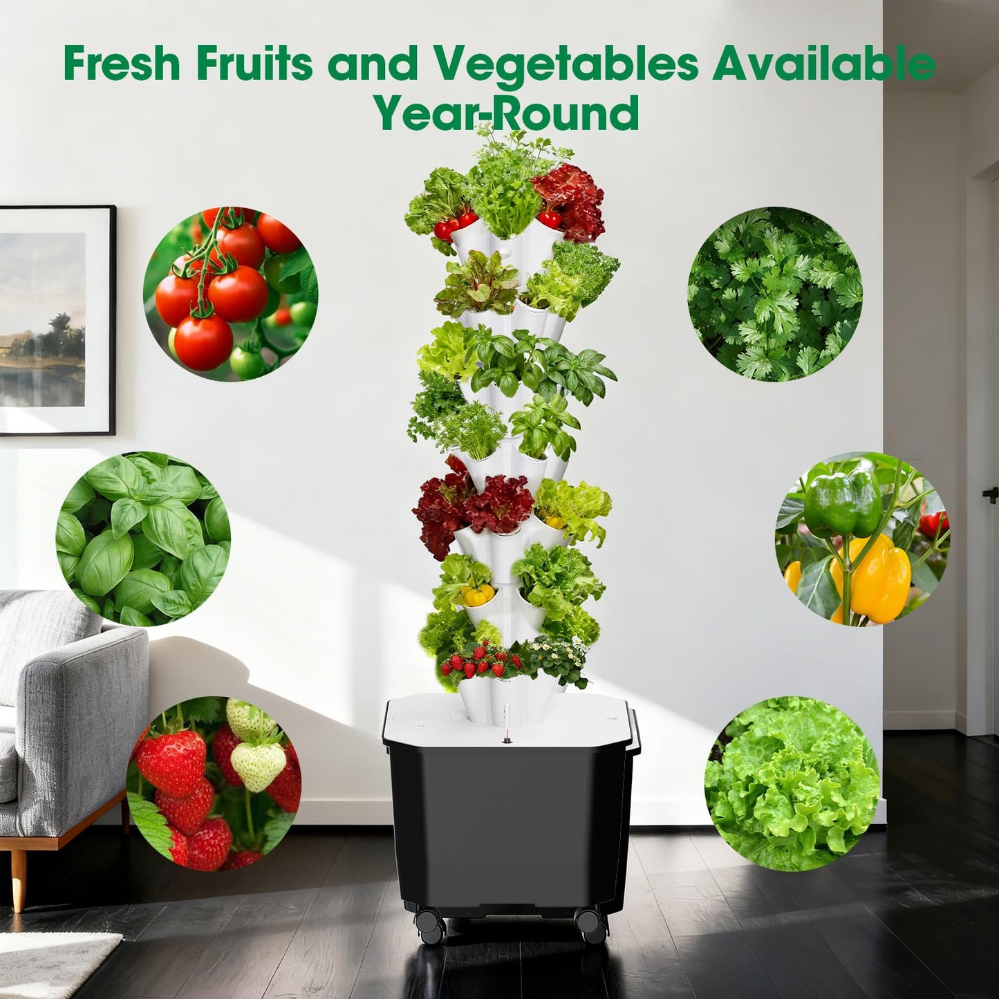 Vertical Hydroponic Tower,7Layer 35 Pods Tower Garden Growing System with 12V Water Pump& 24h Smart Timer,BPA-Free Modular Indoor/Outdoor for Hydroponic Gardening Lovers Planting Vegetables.45inch