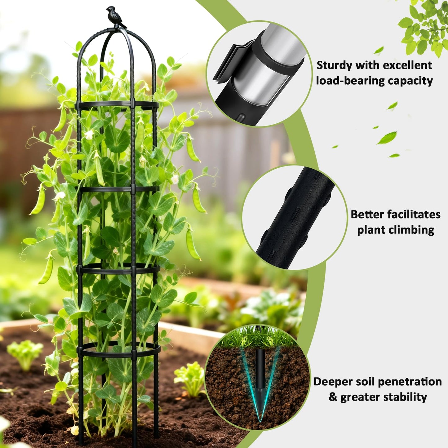 Obelisk Trellis for Climbing Plants Outdoor, 6.2 FT Plant Support for Tomato, Rose, Flowers, Grape, Pea, Cucumber, Rustproof Plastic Coated Metal Plant Tower for Potted Plants - 1PC Garden Trellis