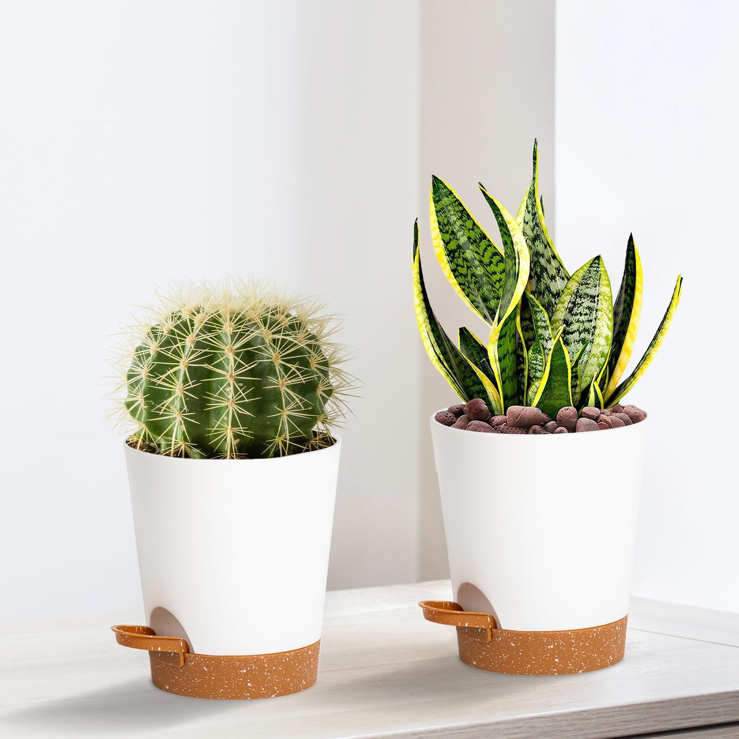 Lotyeter 4 inch Small Plant Pots for Outdoor Indoor Plants, 5 Pack Planters with Drainage Holes and Tray, Small Self Watering Pots for Succulent,Cactus, Aloe and Other Plants (White)