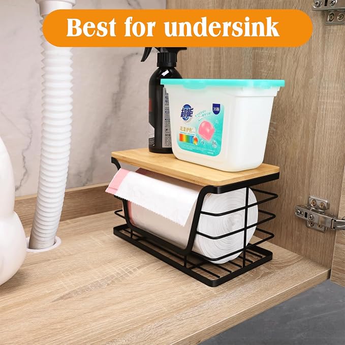 Trash Bag Holder & Wire Dishcloth, Stackable Trashbag Dispenser With Bamboo Lid, Large Trash Bag Holder and Small Garbage Bag Dispenser for Countertop Organization(4 Pcs)