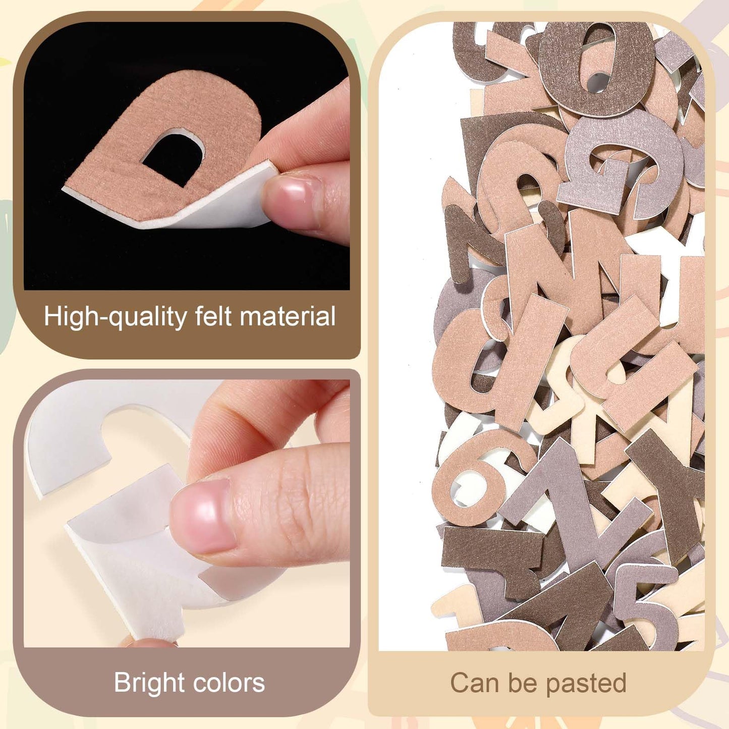 Breling 310 Pieces Felt Letter Bulletin Board Letters Sticker with Number 2" Bulk Self Adhesive ABC Upper Lowercase Sticky Letter for Xmas Gift Bulletin Board Classroom(Brown Color)
