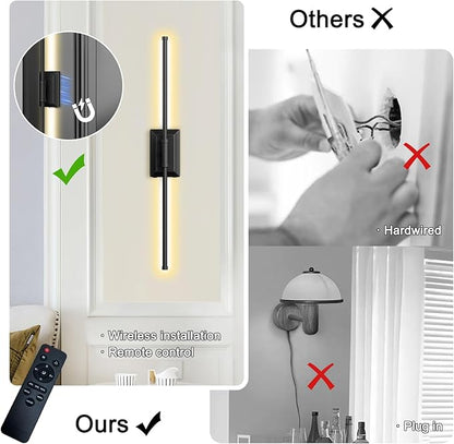 Battery Operated Wall Light Set of 2 - Silver Picture Wireless Led Plug In Walls Sconce Fixture Indoor - Art Decor Bathroom Sconces Rechargeable - Modern Bedroom Cordless Lights Fixtures with Remote