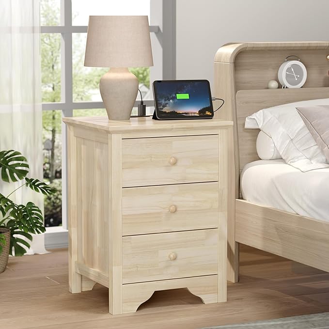 Bonnlo Unfinished Rubber Wood Night Stand Set 2