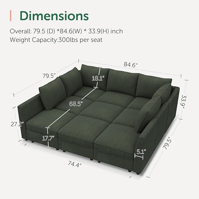 HONBAY Modular Sectional Sleeper Sofa