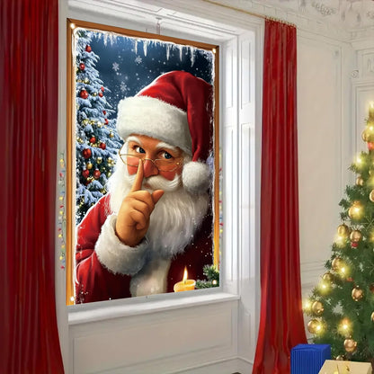 Saoplasa Christmas Window Cover Santa Claus Silent Night Decor Snowy Tree Candle Light Holiday Window Art Panel for Home Living Room Indoor Xmas Decoration 47x31 Inch Winter Wall Hanging Curtain