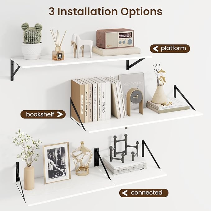 Fun Memories Floating Shelves for Wall, 12 Inch Deep Floating Shelves Set of 2