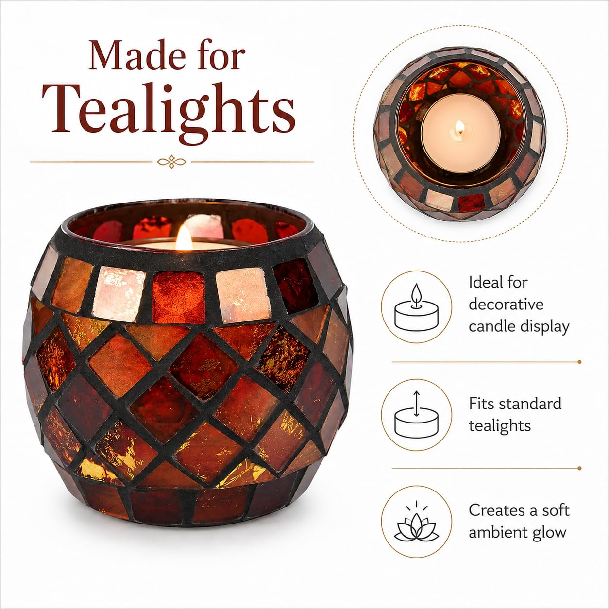 Votive Candle Holder Tea Lights - Glass Candle Holders, Mosaic Tealight Candle Holder, Candle Jar Cup for Wedding Centerpiece Party Table Decorations, Valentines Day Decor