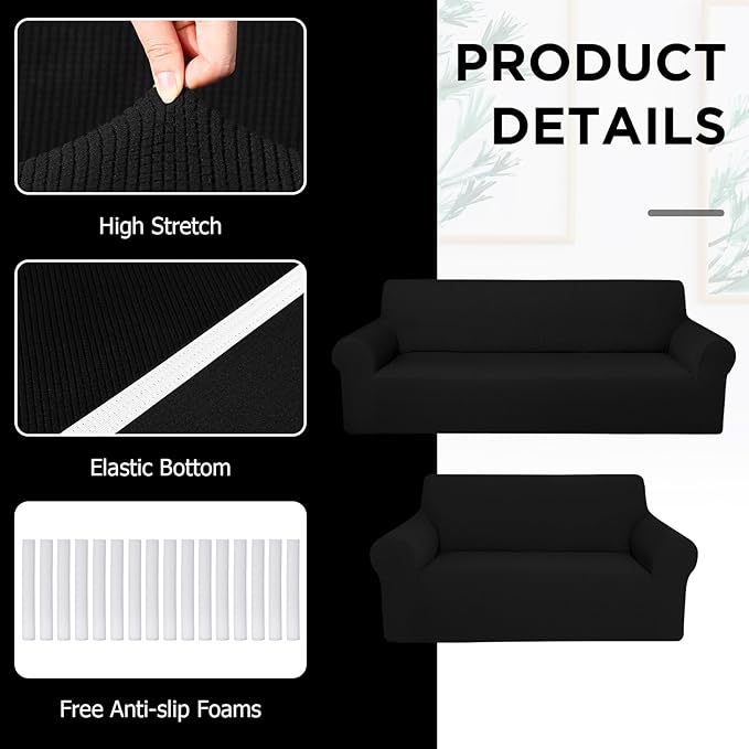 Peryiter 2 Pcs Sofa Covers Couch and Loveseat Covers Set Stretch Sofa Slipcover