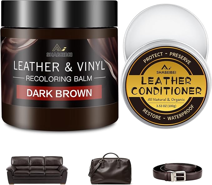 Leather Recoloring Balm with 100ml Mink Oil, Dark Brown Leather Repair Kit and