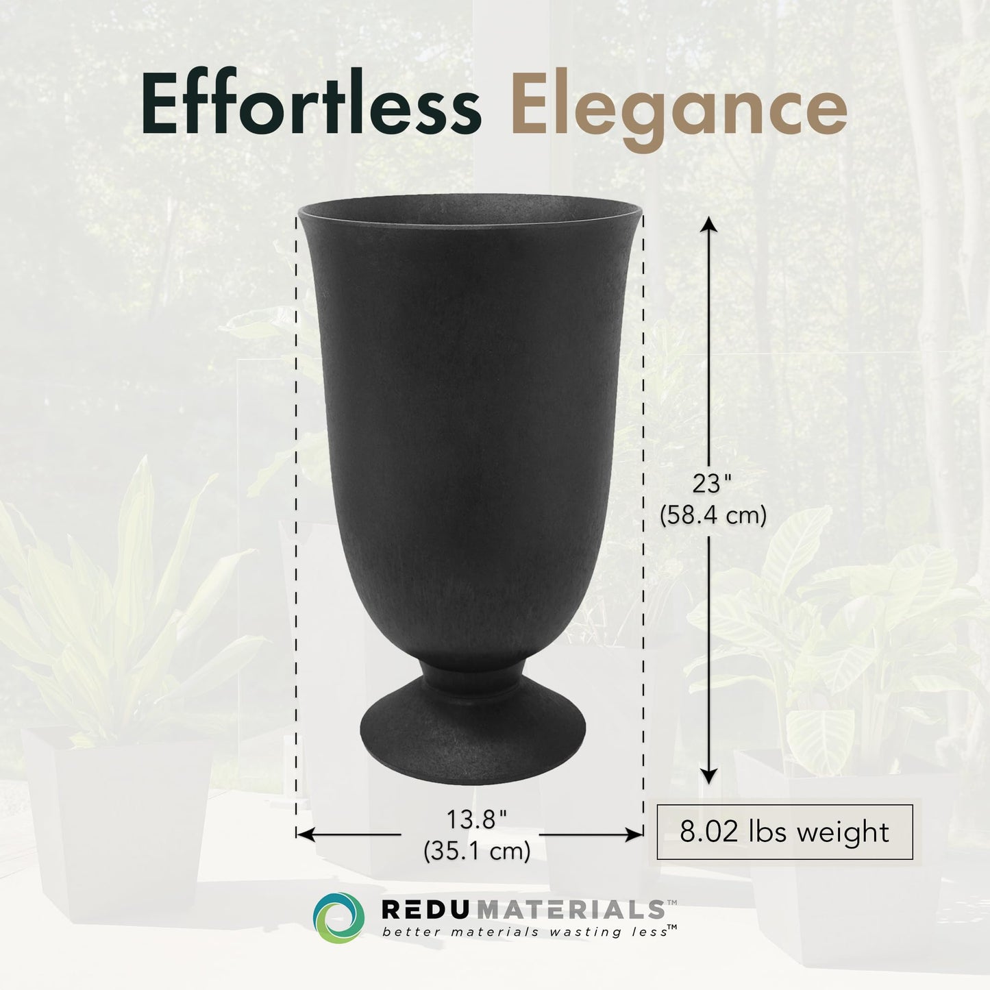 Tierra Verde Indoor & Outdoor Self-Watering Urn Planter, Cadence, 14" x 23", Black - Planting Containers for Plants and Flowers - Gardening and Landscaping Accessories