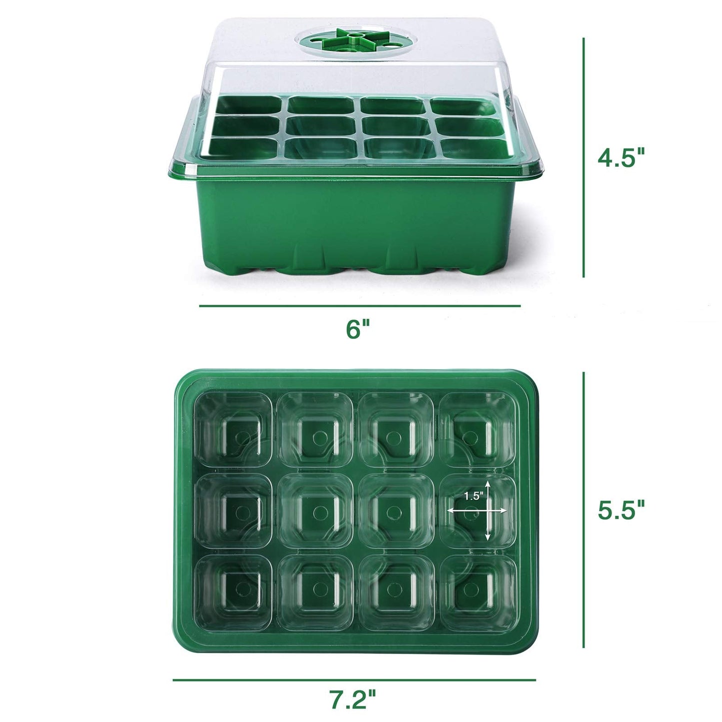 Delxo 10-Pack Seed Starter Kit Seedling Starter Tray (12 Cells) Humidity Adjustable Plant Germination Kit Garden Seed Starting Tray with Dome and Green Base Plus Plant Tags Hand Tool Kit