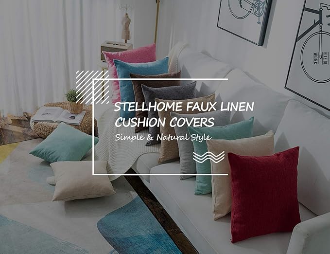 Stellhome Burlap Throw Pillow Covers Square Solid Decorative Farmhouse Linen